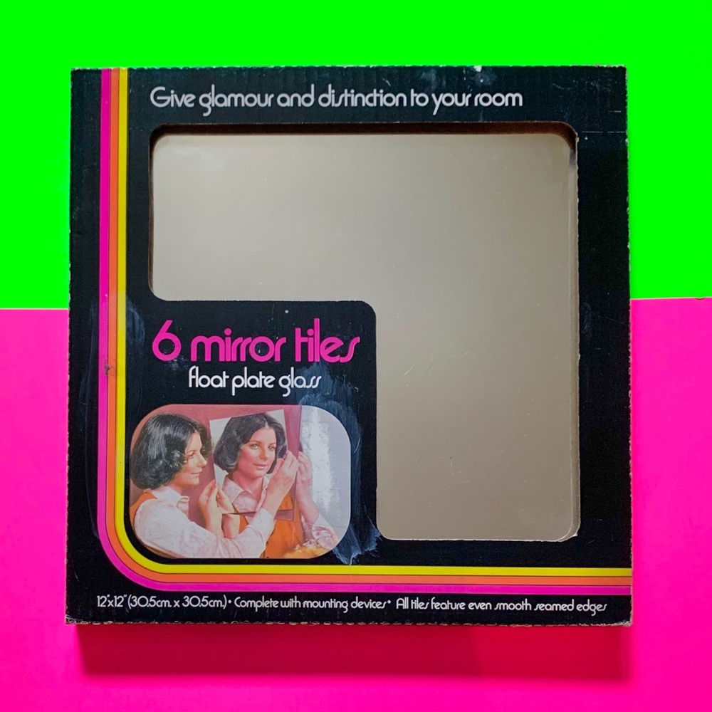 Groovy 1970s floating mirror tiles set of 5 in box - Picture 1 of 5